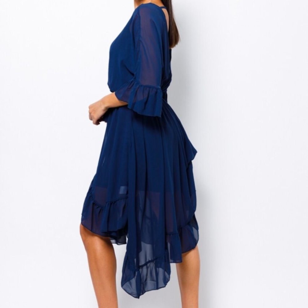 Navy Asymmetrical Hem Dress - Picture 2 of 4